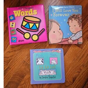 LOT Baby's First Library Words + Moo Baa La La La! + I Will Love You Forever